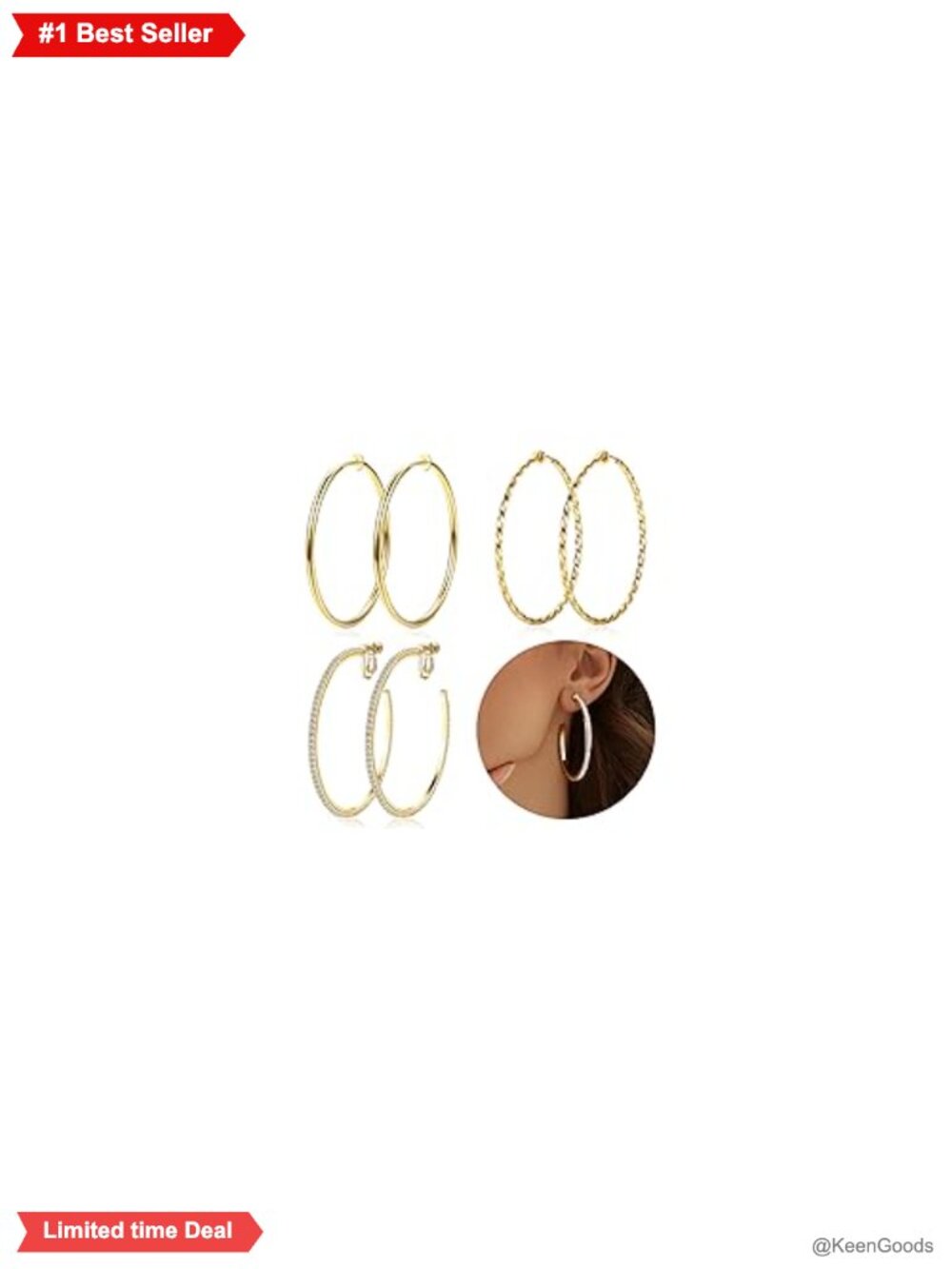 14K Gold Plated Clip On Hoop Earrings Stainless Steel Non Pierced
